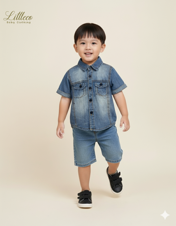 LittleCo Boys’ Denim Short Sleeve Shirt