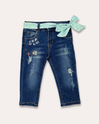 LittleCo Girls’ Distressed Denim with Embroidery & Bow