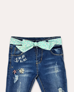 LittleCo Girls’ Distressed Denim with Embroidery & Bow