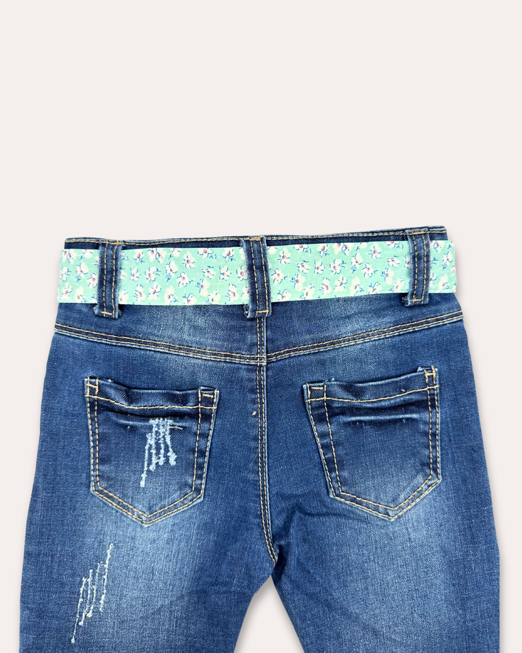 LittleCo Girls’ Distressed Denim with Embroidery & Bow