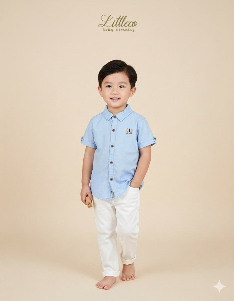 LittleCo Boys Embroidered Crest Shirt